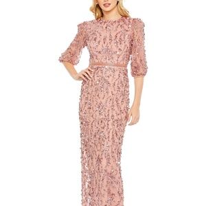 MAC DUGGAL 93790 Pink Elbow Length Sleeve Embellished Gown Size 10